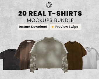 Realistic T-shirts Mockups Bundle | 20 Streetwear Clothing Mockup pack | Front View