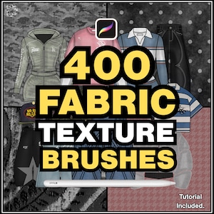 Über 400 Procreate-Stofftextur-Pinsel | Realistisches Textilmuster-Pinselset Modedesign Bekleidungs-Mockups Streetwear Pinselset-Dateien