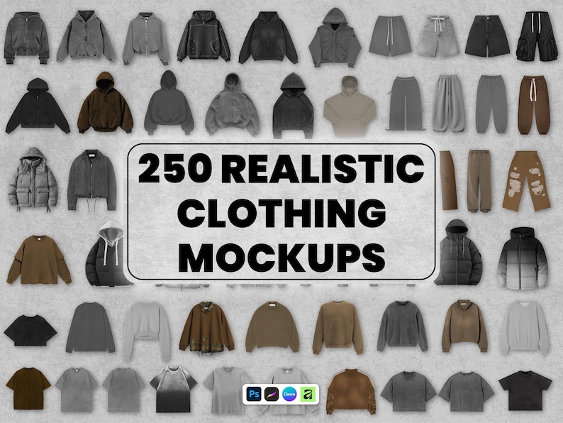 250+ Realistic Mockups Bundle | Streetwear Clothing Mockup pack | Front View image 1