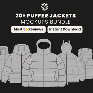 20+ Puffer Jackets Mockup Bundle | Streetwear Vector Templates for Winter Coats & Fashion Brands | SVG PNG Instant Download Jacket Pack