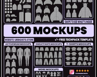 600 Clothing Mockups Essentials Bundle | SVG and PNG Fashion Vector Templates for Brands and Designers | Apparel Mockup Pack Ai Png Svg