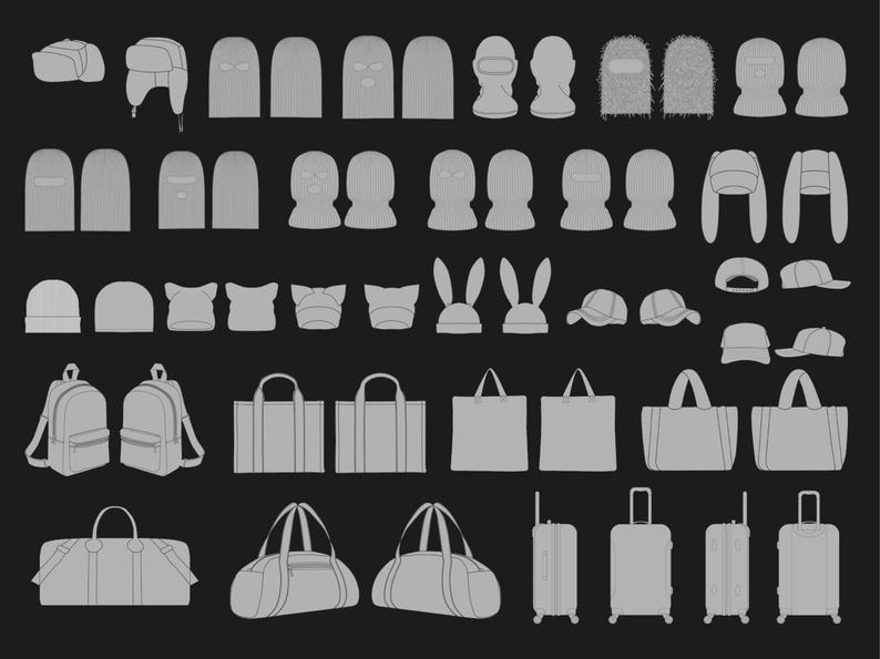 200 Accessory Mockups Bundle | Streetwear Vectors Hat, Bag, Shoe & Cap Templates in SVG PNG | Fashion Brand Accessories Mockup pack image 3
