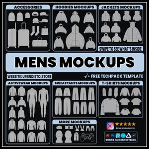 Pacchetto di 1000 modelli di abbigliamento maschile / Modelli vettoriali di moda SVG e PNG per marchi e stilisti di abbigliamento / Pacchetto di modelli di abbigliamento maschile