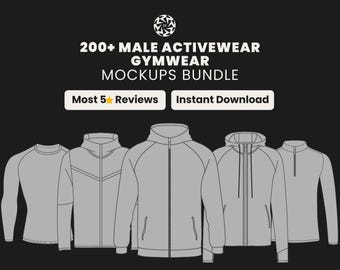 200 Men’s Activewear Mockup Pack | SVG and PNG Gymwear Vector Templates for Clothing Brands and Designers | Fitness Apparel Mockups set
