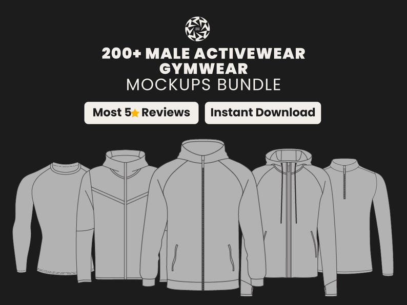 200 Men’s Activewear Mockup Pack | SVG and PNG Gymwear Vector Templates for Clothing Brands and Designers | Fitness Apparel Mockups set image 1