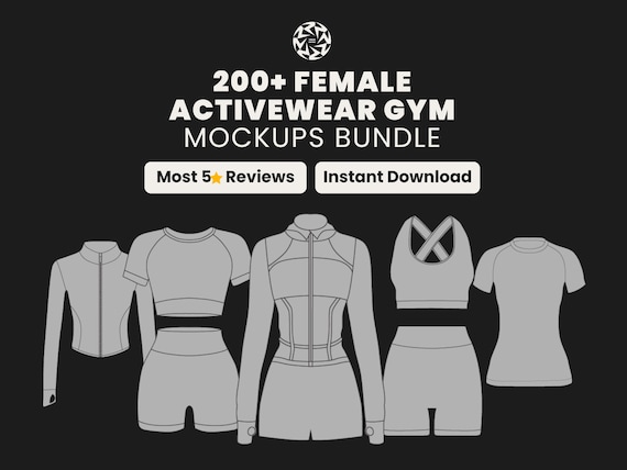 200 Women’s Gymwear Mockup Pack | SVG and PNG Activewear Vector Templates | Mockups for Fitness Brands and Designers