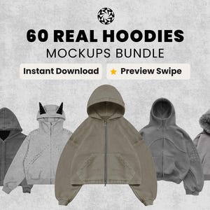 60+ Realistic Hoodies Mockups Bundle | Streetwear Hoodie Clothing Mockup pack | Front View