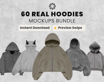 60+ Realistic Hoodies Mockups Bundle | Streetwear Hoodie Clothing Mockup pack | Front View