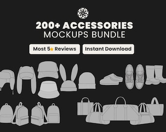 200 Accessory Mockups Bundle | Streetwear Vectors Hat, Bag, Shoe & Cap Templates in SVG PNG | Fashion Brand Accessories Mockup pack