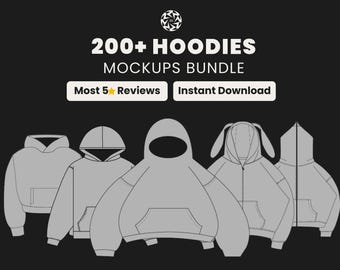 200 Hoodies Mockups Pack | Streetwear Hoodie vector Templates for Clothing Brand | Apparel Mock up bundle SVG and PNG