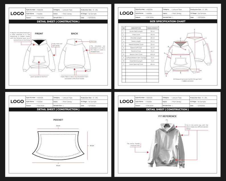 Fashion Tech Pack Template Bundle | Customizable Clothing Techpack for Apparel Designers and Brands | Garment Specification Sheets image 3
