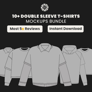 10+ Double Sleeve T Shirt Mockup Bundle | Vector Templates for Clothing Brands and Designers | Editable SVG and PNG Layered Tee Mockups