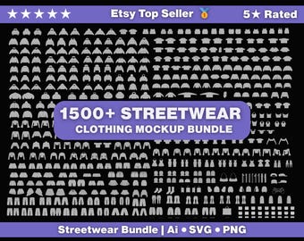 Streetwear Clothing Mockup Bundle |  1500+ Apparel Vector Templates (AI, PNG, SVG, Procreate)