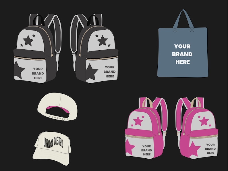 200 Accessory Mockups Bundle | Streetwear Vectors Hat, Bag, Shoe & Cap Templates in SVG PNG | Fashion Brand Accessories Mockup pack image 5