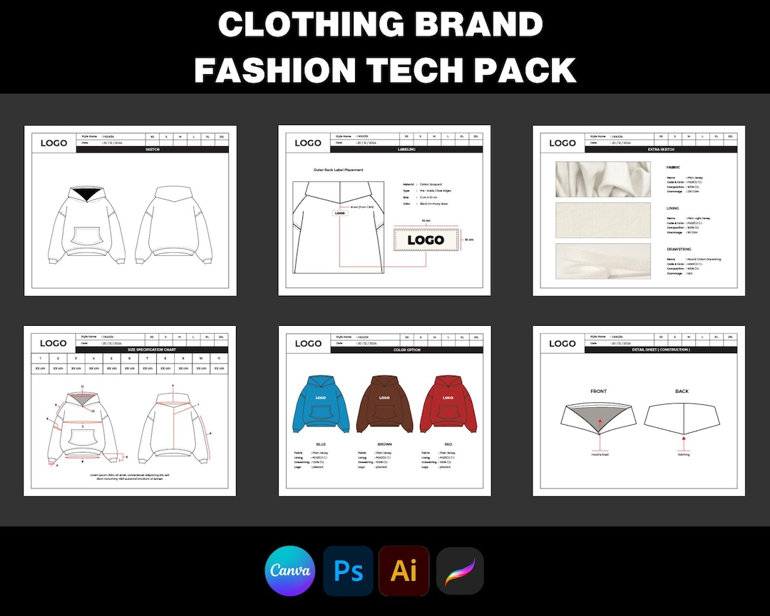 Customizable Fashion Tech Pack: Clothing Brand Template (AI PDF
