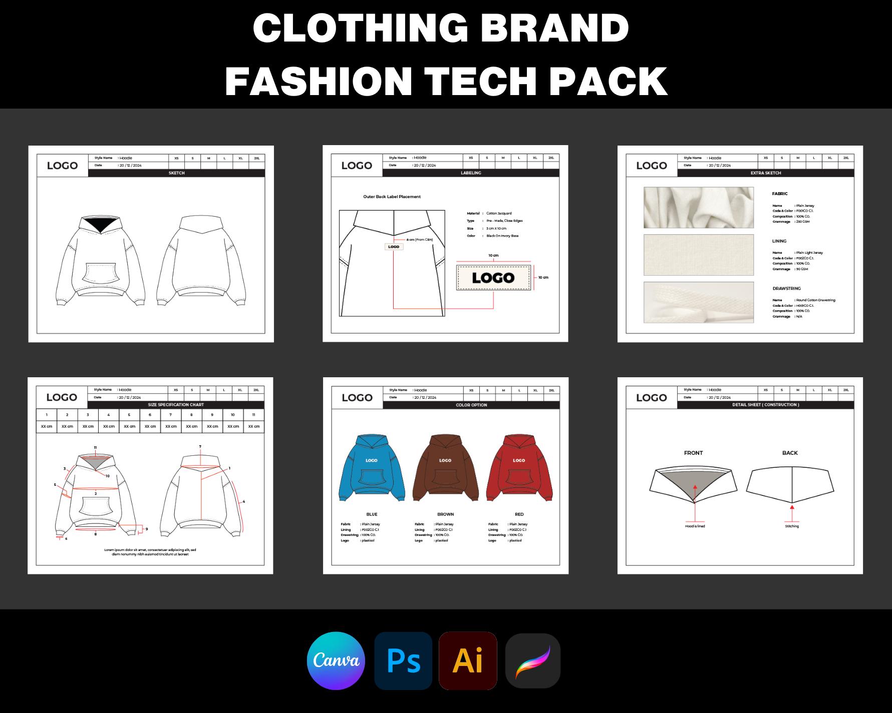 Customizable Fashion Tech Pack: Clothing Brand Template (AI & PDF)