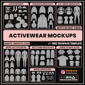 1000種類のアクティブウェアモックアップパック | SVGとPNG形式の男性用・女性用ジムウェアベクターテンプレート | アパレルブランド向けフィットネスアパレルモックアップバンドル