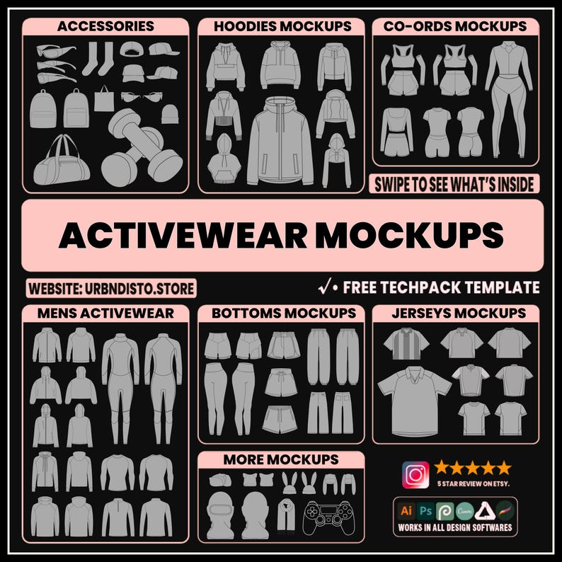 1000 Activewear Mockups Pack | Male and Female Gymwear Vector Templates in SVG and PNG | Fitness Apparel Mockup bundle for Clothing Brands image 1