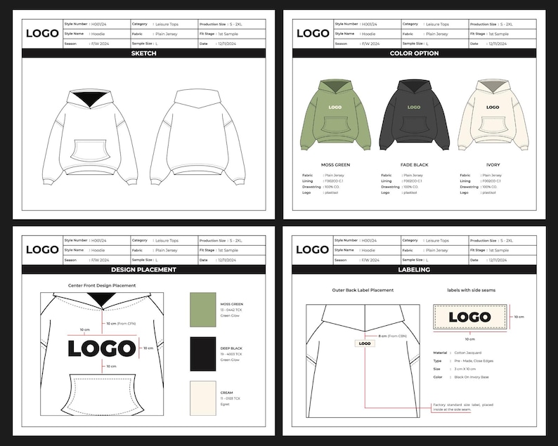 Fashion Tech Pack Template Bundle | Customizable Clothing Techpack for Apparel Designers and Brands | Garment Specification Sheets image 2