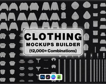 Clothing Mockups Builder | Unlimited Streetwear vector mockup combinations | Modular system tech pack template Illustrator Procreate AI PNG