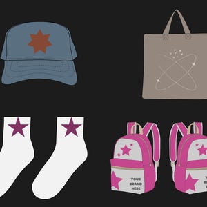 200 Accessory Mockups Bundle | Streetwear Vectors Hat, Bag, Shoe & Cap Templates in SVG PNG | Fashion Brand Accessories Mockup pack image 7