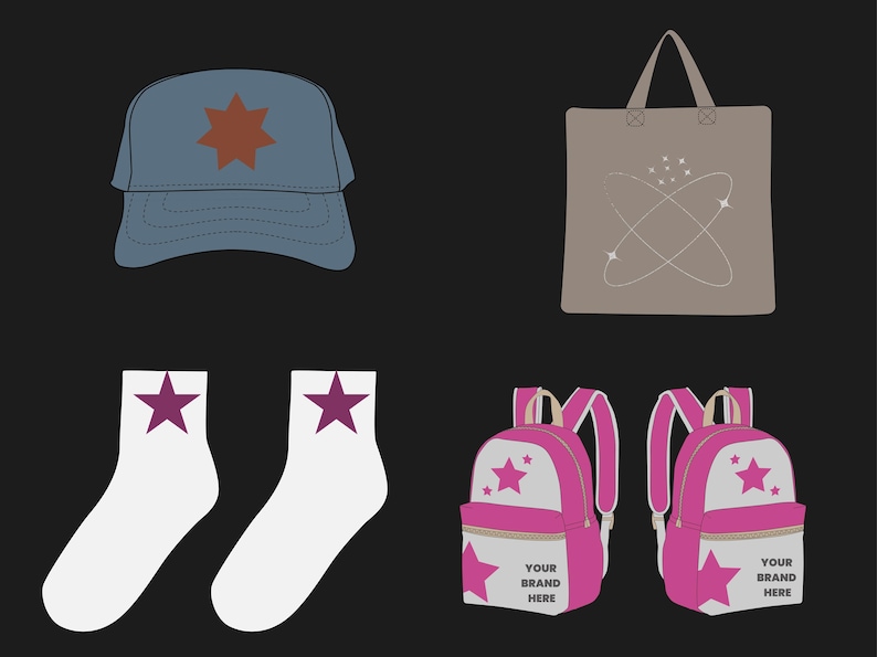 200 Accessory Mockups Bundle | Streetwear Vectors Hat, Bag, Shoe & Cap Templates in SVG PNG | Fashion Brand Accessories Mockup pack image 7