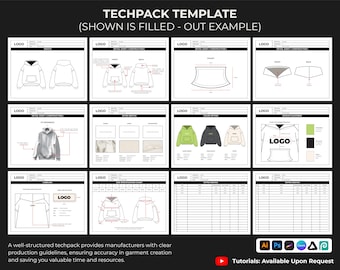 Fashion Tech Pack Template Bundle | Aanpasbaar kledingtechpack voor kledingontwerpers en merken | Kleding specificatiebladen