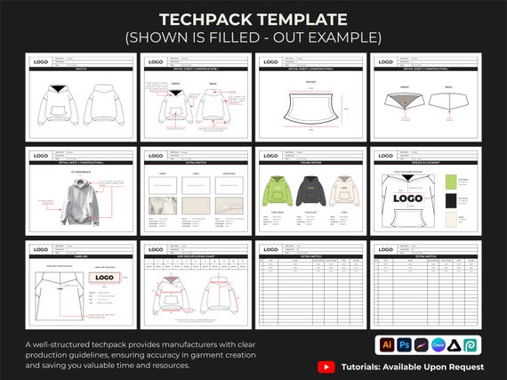 Fashion Tech Pack Template Bundle | Customizable Clothing Techpack for Apparel Designers and Brands | Garment Specification Sheets