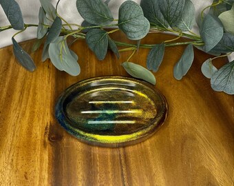 Soap Dish Resin Oval | Teal Gold Shimmering | Draining Soap Holder | Soap Dish | Bathroom Accessories | Soap Tray | Home Decor | Soap Saver