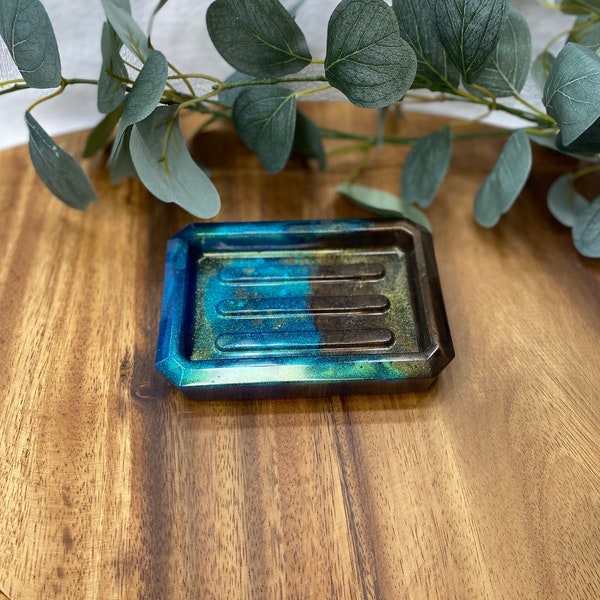 Soap Dish Resin Rectangle | Blue Bronze Shimmering | Draining Soap Holder |  | Stylish Bathroom Accessories | Self Draining  | Home Decor