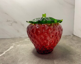 Strawberry Jar with Lid Resin | Red Green | Decorative Storage Dish | Strawberry Shaped | Handmade Adorable | Storage | Cute Small Container