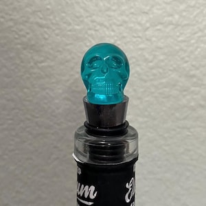 Mini Skull Resin Bottle Stopper | Blue | Handmade Bottle Stopper | Wine Lover Gift | Barware Bar Gear | Liquor Bottle Stopper | Skull Gift