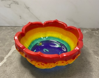 Floral Embossed Resin Bowl  | Rainbow | Catch-all Dish | Vintage Look Dish | Handmade Home Decor | Candy Dish | Small Decorative Bowl | Gift