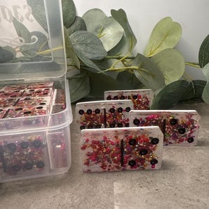 Resin Double 6 Domino Set | Rainbow with White and Black | Tabletop Game | Handmade Dominos | Dominos with Storage Box | Handcrafted Dominos