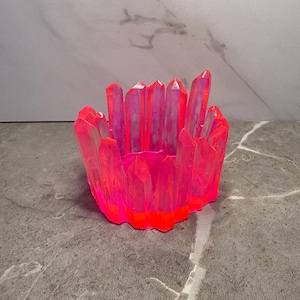 Crystal Shaped Resin Candle Holder | Neon Pink | Votive Candle Holder | Tealight Holder | Handmade Home Decor | Decorative Candle Holders