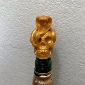 Skull with Snake Resin Bottle Stopper | Gold  | Handmade Wine Bottle Stoppers | Wine Lover Gift | Bar Gear | Barware | Unique Bottle Stopper