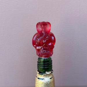 Skull with Snake Resin Bottle Stopper | Red  | Handmade Wine Bottle Stoppers | Wine Lover Gift | Bar Gear | Barware | Bottle Stopper
