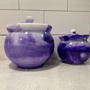 Round Resin Storage Jar with Lid; Large or Small; Purple & White