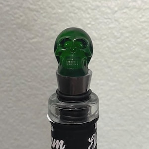 Mini Skull Resin Bottle Stopper | Green | Handmade Bottle Stopper | Wine Lover Gift | Barware Bar Gear | Liquor Bottle Stopper | Skull Gift