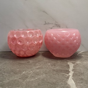 Round Resin Candle Holder | Pink Clear | Votive Tealight Holder | Circle or Diamond Pattern | Handmade Home Decor | Gorgeous Candle Holder
