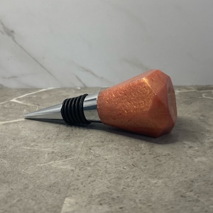 Gemstone Shaped Resin Bottle Stopper | Coral Orange | Handmade Bottle Stopper | Wine Lover Gift | Barware Bar Gear | Liquor Bottle Stopper