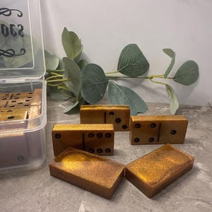 Resin Double 6 Domino Set | Copper and Black | Tabletop Game | Handmade Domino Set | Dominos with Storage Box | Game Night | Bling Domios