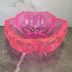Floral Embossed Resin Bowl  | Hot Pink Neon Pink with Clear | Flower Shaped Decorative Bowl | Cute Vintage Look Dish | Handmade Home Decor