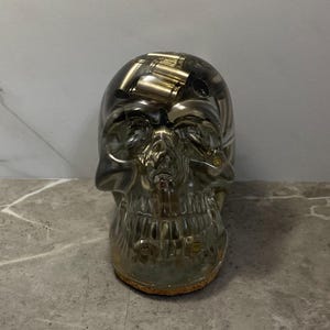 Resin Skull | Clear with Nickel 9 MM Ammo | Handmade Home Decor | 3D Resin Skull | Skull Home Decor | Skull Paperweight | 9 MM Ammo Skull