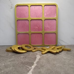 Resin Tic Tac Toe Game | Pink & Gold | Family Game Night | Tabletop Game | Handmade Travel Game | Kids Board Game | Tic Tac Toe Board