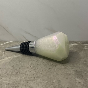 Gemstone Shaped Resin Bottle Stopper | White Glitter | Handmade Bottle Stopper | Wine Lover Gift | Barware Bar Gear | Liquor Bottle Stopper
