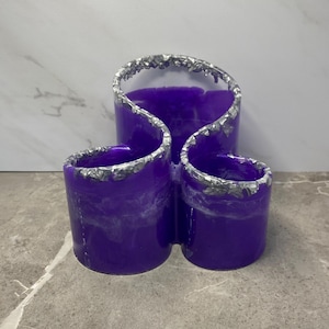 Resin 3Compartment Organizer | Purple Silver | Makeup Brush Holder | Makeup Organizer | Vanity Organizer | Desk Caddy | Remote Control Caddy