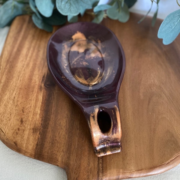 Spoon Rest Resin | Plum Copper Shimmering | Cook Gift | Home Decor | Stove Top Tray | Pretty Holder | Handmade Chef | Kitchen Organization