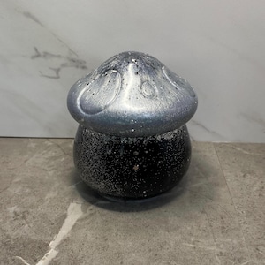 Resin Mushroom Jar with Lid | Silver & Black with Silver Glitter  | Decorative Storage Dish | Mushroom Shape | Handmade Storage Container