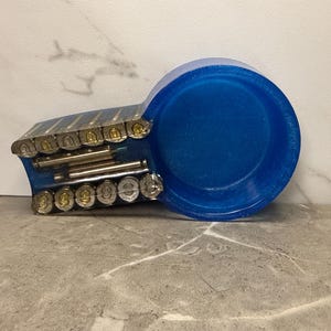 Resin Cigar Ashtray with Real Ammo Shells – Bold, Rugged and One-of-a-Kind; Blue & Clear with 9 MM Shells